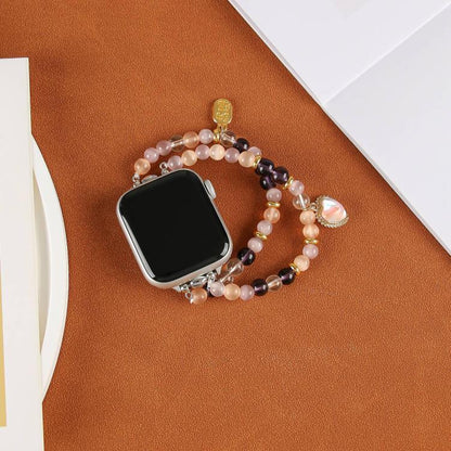 For Apple Watch 46mm / 49mm / 45mm / 44mm Cat Eyes Stone Beads Bracelet Watch Band(Heart Yellow) by bashfashion