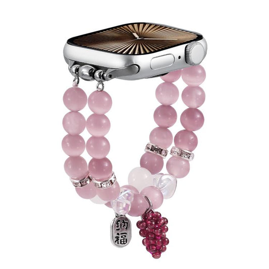 For Apple Watch 42mm / 41mm / 40mm / 38mm Cat Eyes Stone Beads Bracelet Watch Band(Grape Purple) by bashfashion