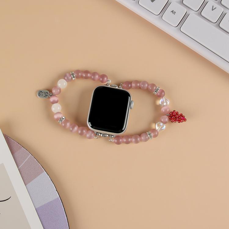 For Apple Watch 42mm / 41mm / 40mm / 38mm Cat Eyes Stone Beads Bracelet Watch Band(Grape Purple) by bashfashion