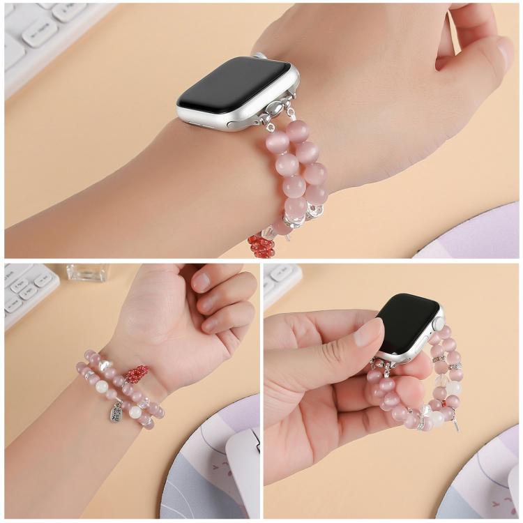 For Apple Watch 42mm / 41mm / 40mm / 38mm Cat Eyes Stone Beads Bracelet Watch Band(Grape Purple) by bashfashion