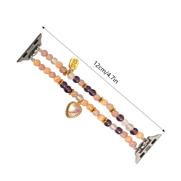 For Apple Watch 42mm / 41mm / 40mm / 38mm Cat Eyes Stone Beads Bracelet Watch Band(Heart Yellow) by bashfashion