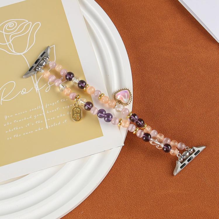 For Apple Watch 42mm / 41mm / 40mm / 38mm Cat Eyes Stone Beads Bracelet Watch Band(Heart Yellow) by bashfashion