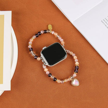 For Apple Watch 42mm / 41mm / 40mm / 38mm Cat Eyes Stone Beads Bracelet Watch Band(Heart Yellow) by bashfashion