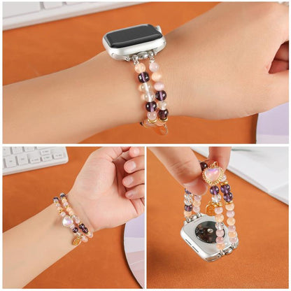 For Apple Watch 42mm / 41mm / 40mm / 38mm Cat Eyes Stone Beads Bracelet Watch Band(Heart Yellow) by bashfashion