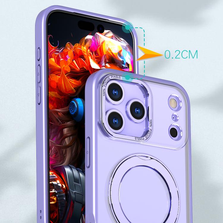 For iPhone 17 Pro kalebol MagSafe Metal Ring Holder Phone Case(Light Purple) by Kalebol