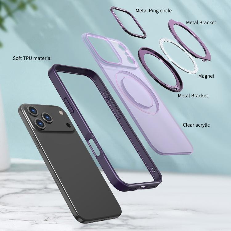 For iPhone 17 Pro kalebol MagSafe Metal Ring Holder Phone Case(Dark Purple) by Kalebol