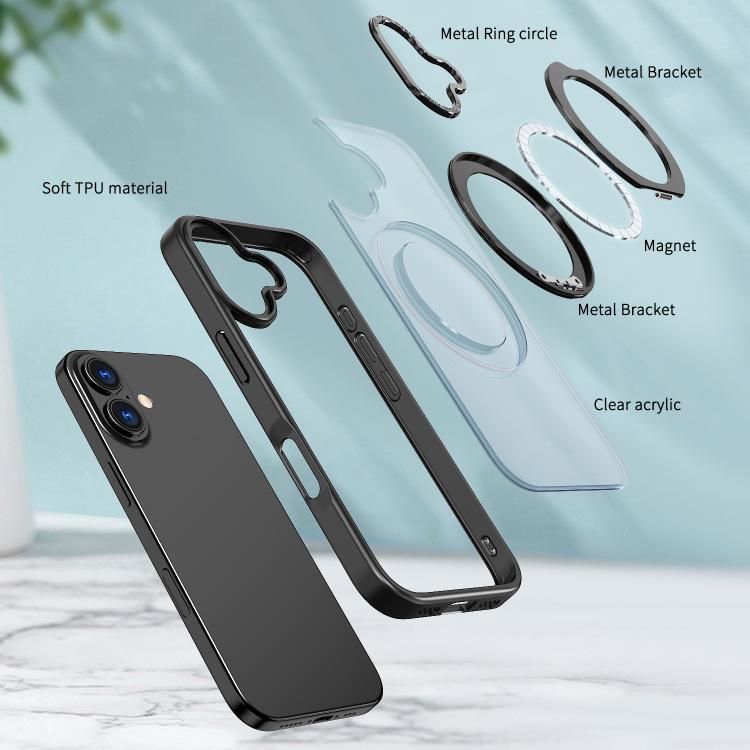 For iPhone 17 kalebol MagSafe Metal Ring Holder Phone Case(Black) by Kalebol