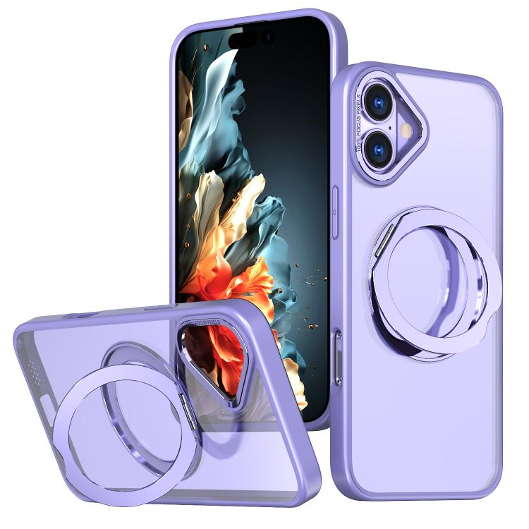 For iPhone 16 Plus kalebol MagSafe Metal Ring Holder Phone Case(Light Purple) by Kalebol