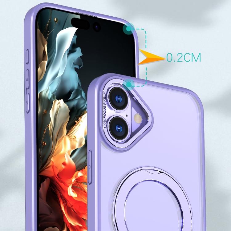 For iPhone 16 Plus kalebol MagSafe Metal Ring Holder Phone Case(Light Purple) by Kalebol