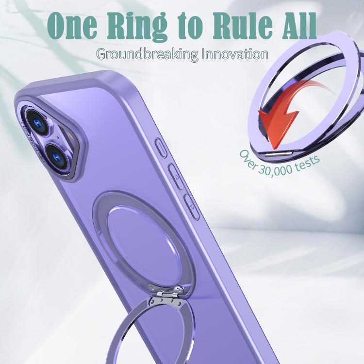 For iPhone 16 Plus kalebol MagSafe Metal Ring Holder Phone Case(Light Purple) by Kalebol