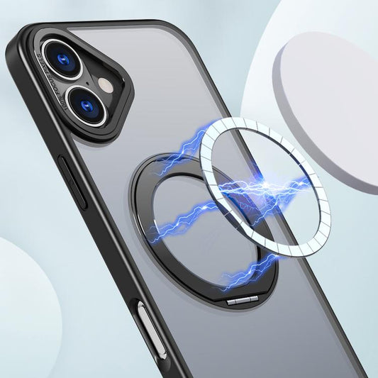 For iPhone 16 Plus kalebol MagSafe Metal Ring Holder Phone Case(Black) by Kalebol