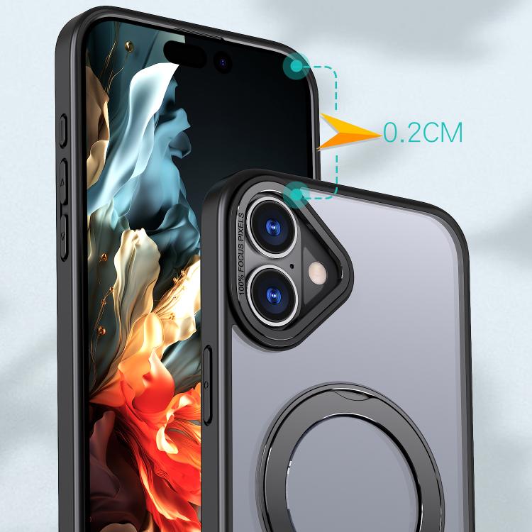 For iPhone 16 Plus kalebol MagSafe Metal Ring Holder Phone Case(Black) by Kalebol