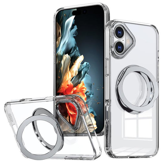 For iPhone 16 Plus kalebol MagSafe Metal Ring Holder Phone Case(Transparent) by Kalebol