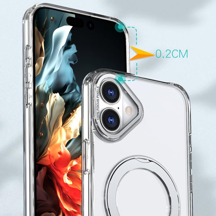 For iPhone 16 Plus kalebol MagSafe Metal Ring Holder Phone Case(Transparent) by Kalebol