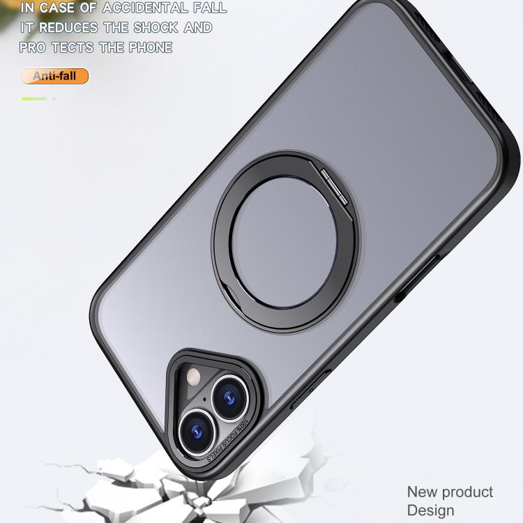 For iPhone 16 kalebol MagSafe Metal Ring Holder Phone Case(Black) by Kalebol