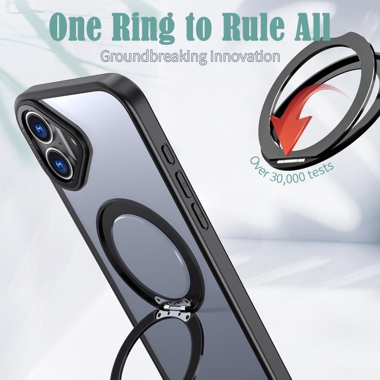For iPhone 16 kalebol MagSafe Metal Ring Holder Phone Case(Black) by Kalebol
