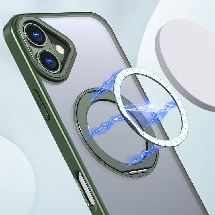 For iPhone 16 kalebol MagSafe Metal Ring Holder Phone Case(Green) by Kalebol