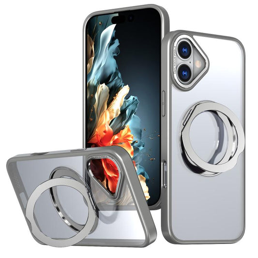 For iPhone 16 kalebol MagSafe Metal Ring Holder Phone Case(Titanium Gray) by Kalebol