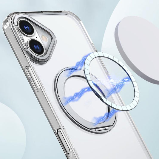 For iPhone 16 kalebol MagSafe Metal Ring Holder Phone Case(Transparent) by Kalebol