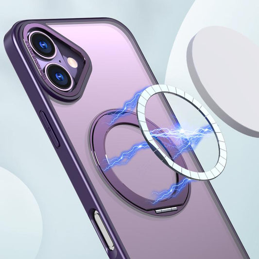 For iPhone 16 kalebol MagSafe Metal Ring Holder Phone Case(Dark Purple) by Kalebol