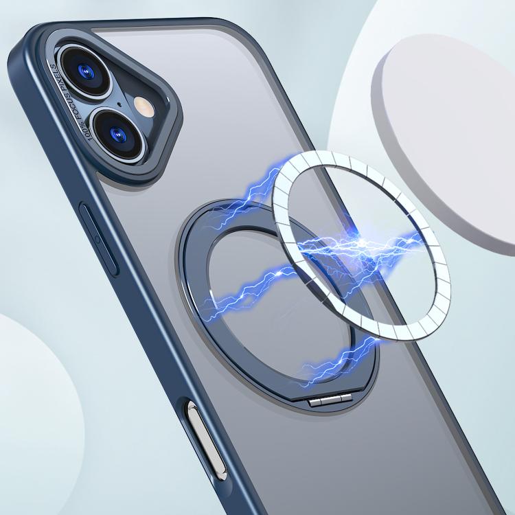For iPhone 16 kalebol MagSafe Metal Ring Holder Phone Case(Navy Blue) by Kalebol
