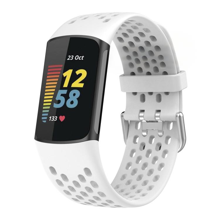 For Fitbit Charge 6 / 5 xDfind Hole Style Breathable Silicone Watch Band(White) by xDfind