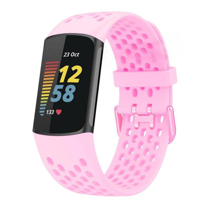 For Fitbit Charge 6 / 5 xDfind Hole Style Breathable Silicone Watch Band(Ice Pink) by xDfind