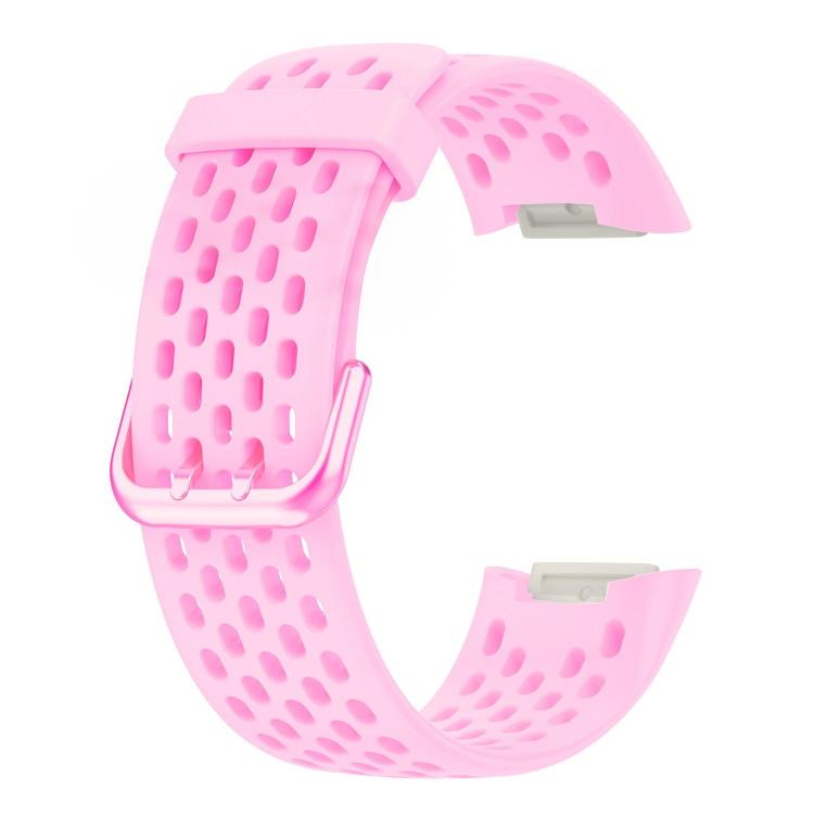 For Fitbit Charge 6 / 5 xDfind Hole Style Breathable Silicone Watch Band(Ice Pink) by xDfind