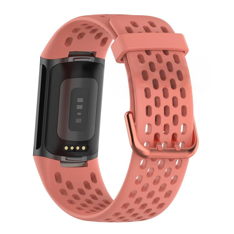 For Fitbit Charge 6 / 5 xDfind Hole Style Breathable Silicone Watch Band(Official Pink) by xDfind