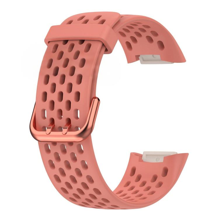 For Fitbit Charge 6 / 5 xDfind Hole Style Breathable Silicone Watch Band(Official Pink) by xDfind