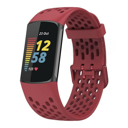 For Fitbit Charge 6 / 5 xDfind Hole Style Breathable Silicone Watch Band(Red) by xDfind