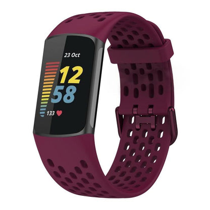 For Fitbit Charge 6 / 5 xDfind Hole Style Breathable Silicone Watch Band(Wine Red) by xDfind