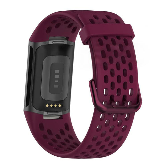 For Fitbit Charge 6 / 5 xDfind Hole Style Breathable Silicone Watch Band(Wine Red) by xDfind