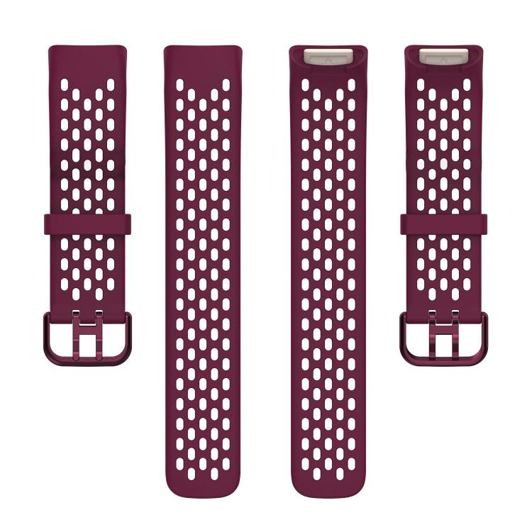 For Fitbit Charge 6 / 5 xDfind Hole Style Breathable Silicone Watch Band(Wine Red) by xDfind