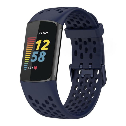 For Fitbit Charge 6 / 5 xDfind Hole Style Breathable Silicone Watch Band(Dark Blue) by xDfind