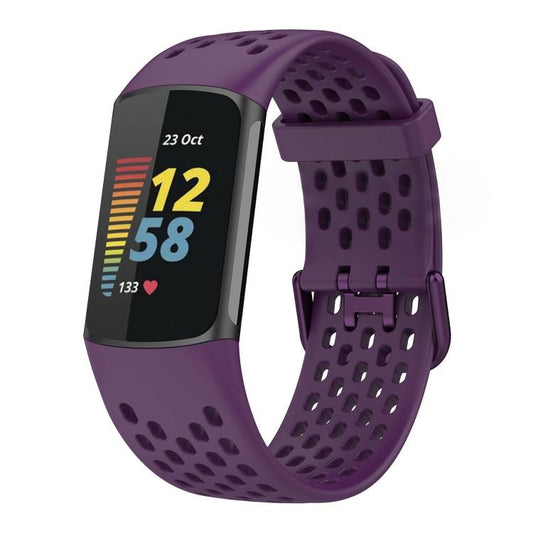 For Fitbit Charge 6 / 5 xDfind Hole Style Breathable Silicone Watch Band(Dark Purple) by xDfind