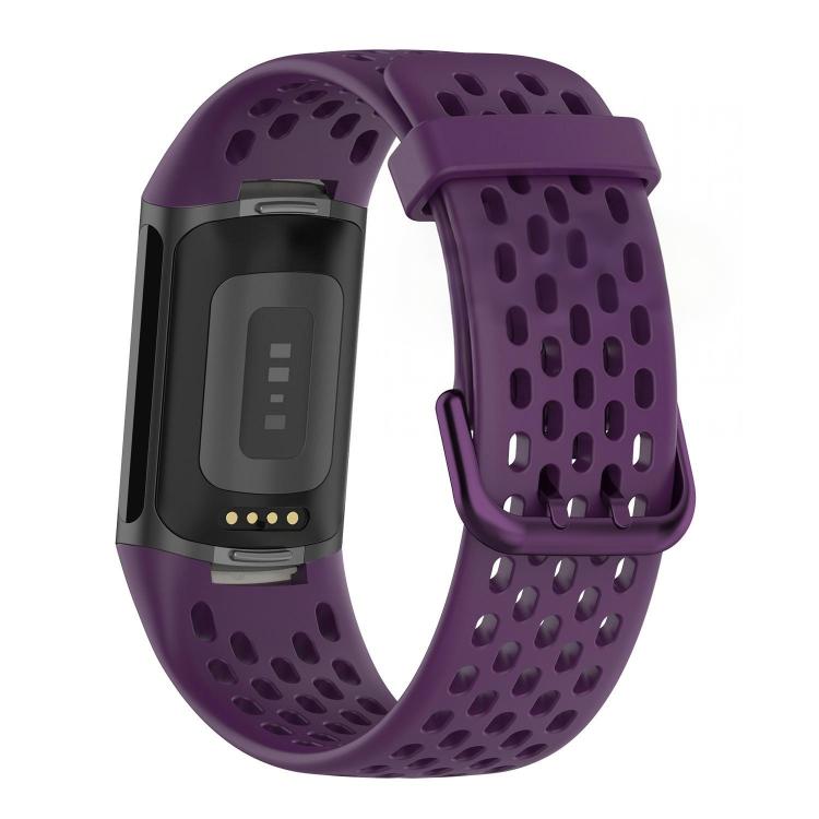 For Fitbit Charge 6 / 5 xDfind Hole Style Breathable Silicone Watch Band(Dark Purple) by xDfind