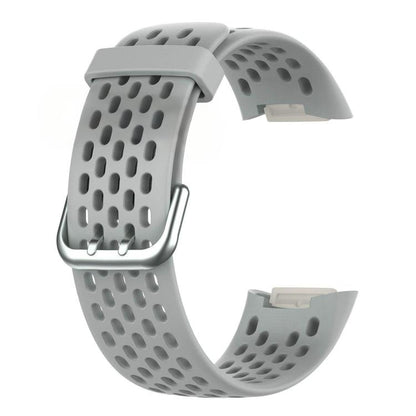 For Fitbit Charge 6 / 5 xDfind Hole Style Breathable Silicone Watch Band(Rock Grey) by xDfind