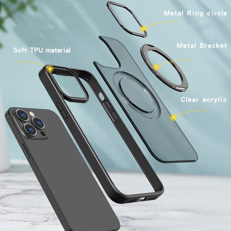 For iPhone 16 Pro Max kalebol MagSafe Metal Ring Holder Phone Case(Black) by Kalebol