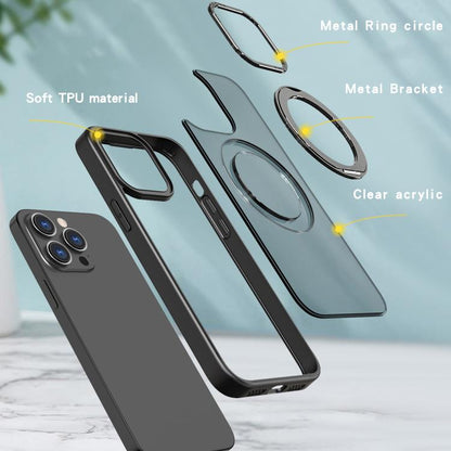For iPhone 16 Pro Max kalebol MagSafe Metal Ring Holder Phone Case(Black) by Kalebol