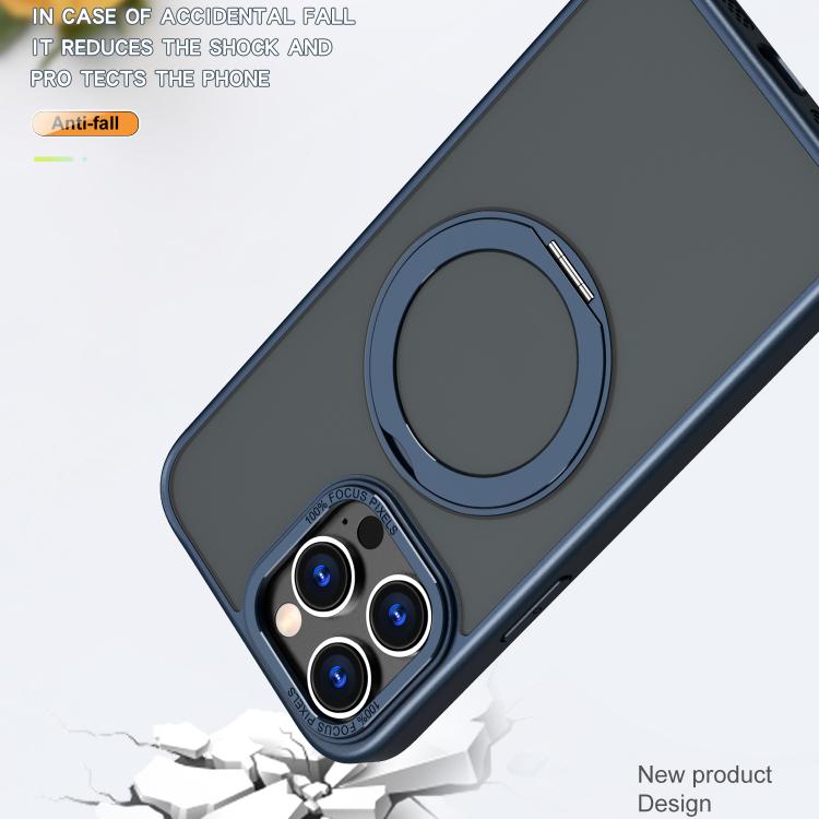 For iPhone 16 Pro Max kalebol MagSafe Metal Ring Holder Phone Case(Blue) by Kalebol