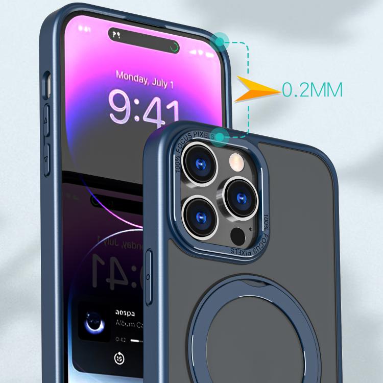 For iPhone 16 Pro Max kalebol MagSafe Metal Ring Holder Phone Case(Blue) by Kalebol