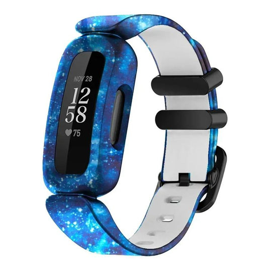 For Fitbit Ace 3 / Inspire2 xDfind Black Buckle Painting Integrated Silicone Watch Band(Blue Starry Sky) by xDfind