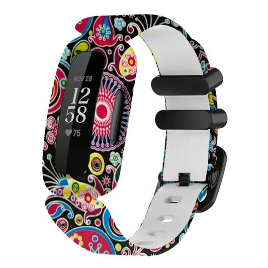 For Fitbit Ace 3 / Inspire2 xDfind Black Buckle Painting Integrated Silicone Watch Band(Peacock) by xDfind