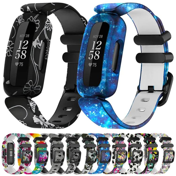 For Fitbit Ace 3 / Inspire2 xDfind Black Buckle Painting Integrated Silicone Watch Band(Clouds) by xDfind