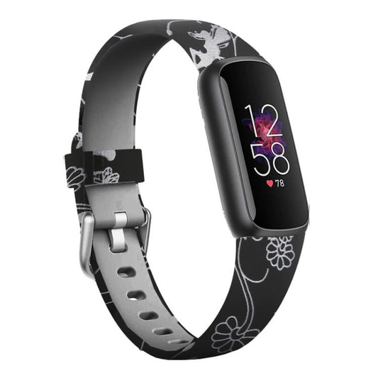 xDfind Silver Buckle Painting Silicone Watch Band For Fitbit Luxe, Size:S(Black Flower) by xDfind
