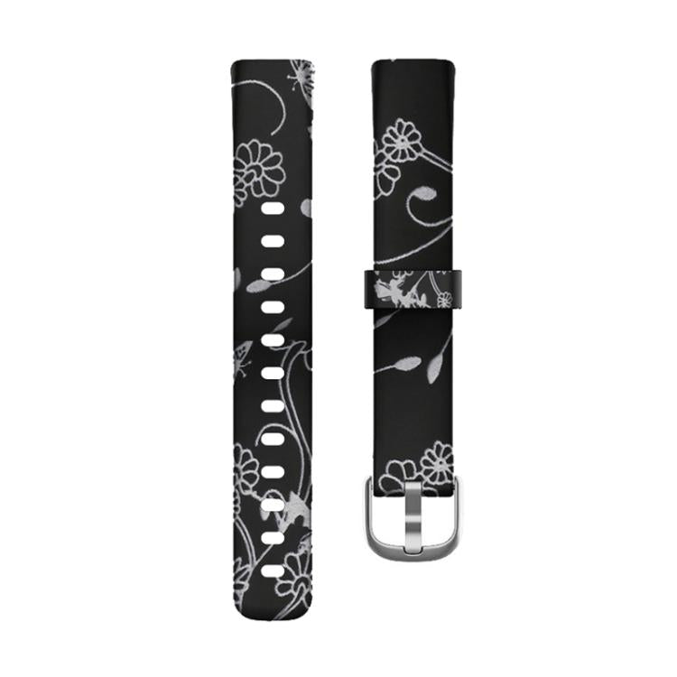 xDfind Silver Buckle Painting Silicone Watch Band For Fitbit Luxe, Size:S(Black Flower) by xDfind