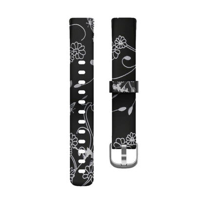 xDfind Silver Buckle Painting Silicone Watch Band For Fitbit Luxe, Size:S(Black Flower) by xDfind