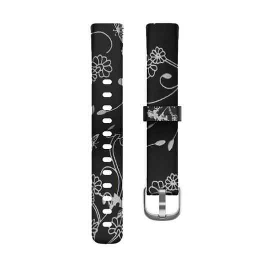 xDfind Silver Buckle Painting Silicone Watch Band For Fitbit Luxe, Size:S(Black Flower) by xDfind