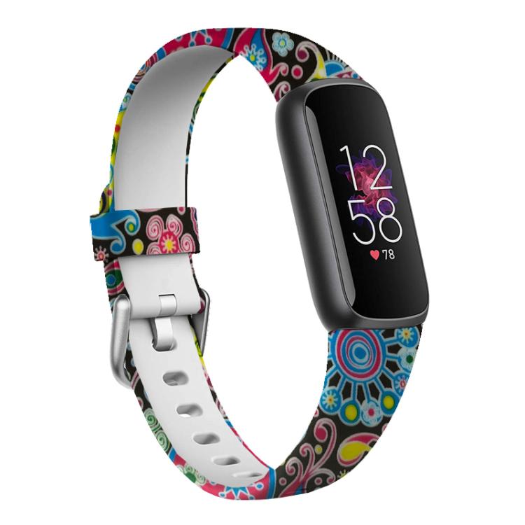 xDfind Silver Buckle Painting Silicone Watch Band For Fitbit Luxe, Size:L(Peacock) by xDfind